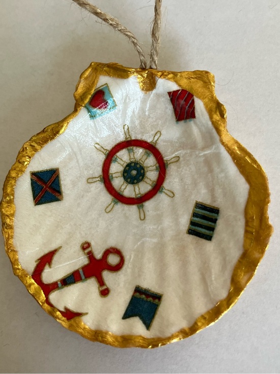 Hand Crafted Other - Handcrafted Ship Anchor Shell Ornament Decoupage 2-3inch